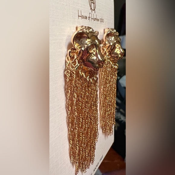 House of Harlow 1960 NWT Bold Statement Gold Tone Lions Head Earrings (J134) - Picture 7 of 9